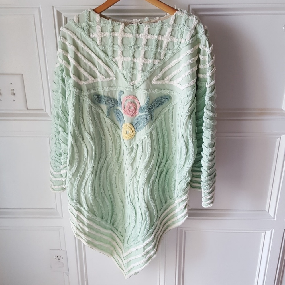 Vintage chenille blanket poncho